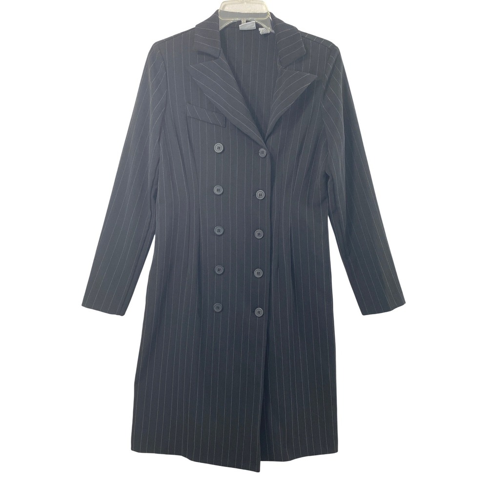 Giorgio Fiorlini Blazer Dress Women 8 Black Pinstripe Double Breasted Office